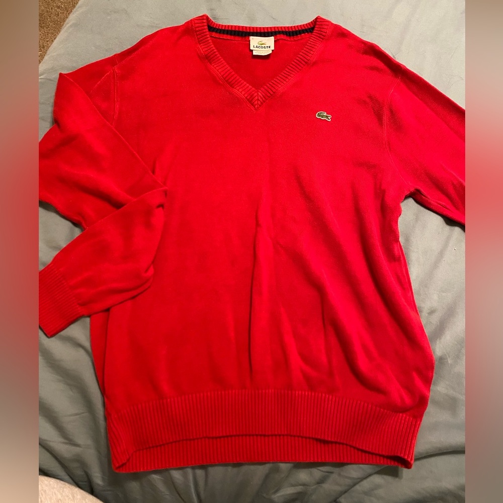 Lacoste Men’s V-Neck Sweater (Large) 100% Cotton